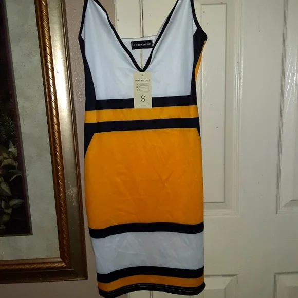 Fancy Qube Dresses | Fancy Qube New Yellow Black And White Dress | Color: Black/Yellow | Size: S | Bell2874's Closet Fancy Qube Dresses | Fancy Qube New Yellow Black And White Dress | Color: Black/Yellow | Size: S | Bell2874's Closet
